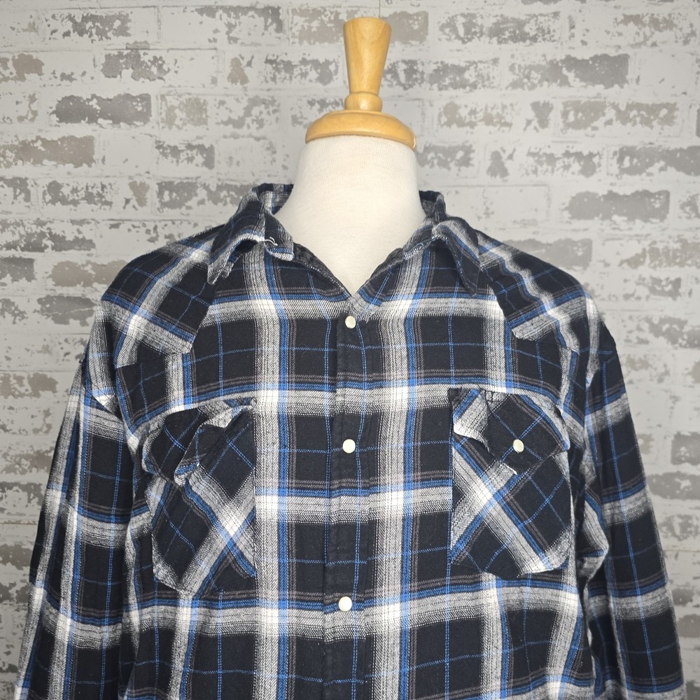 Ely Cattleman Shirt Mens 2XL Blue Plaid Quilted Heavyweight Flannel‎ Pearl Snap